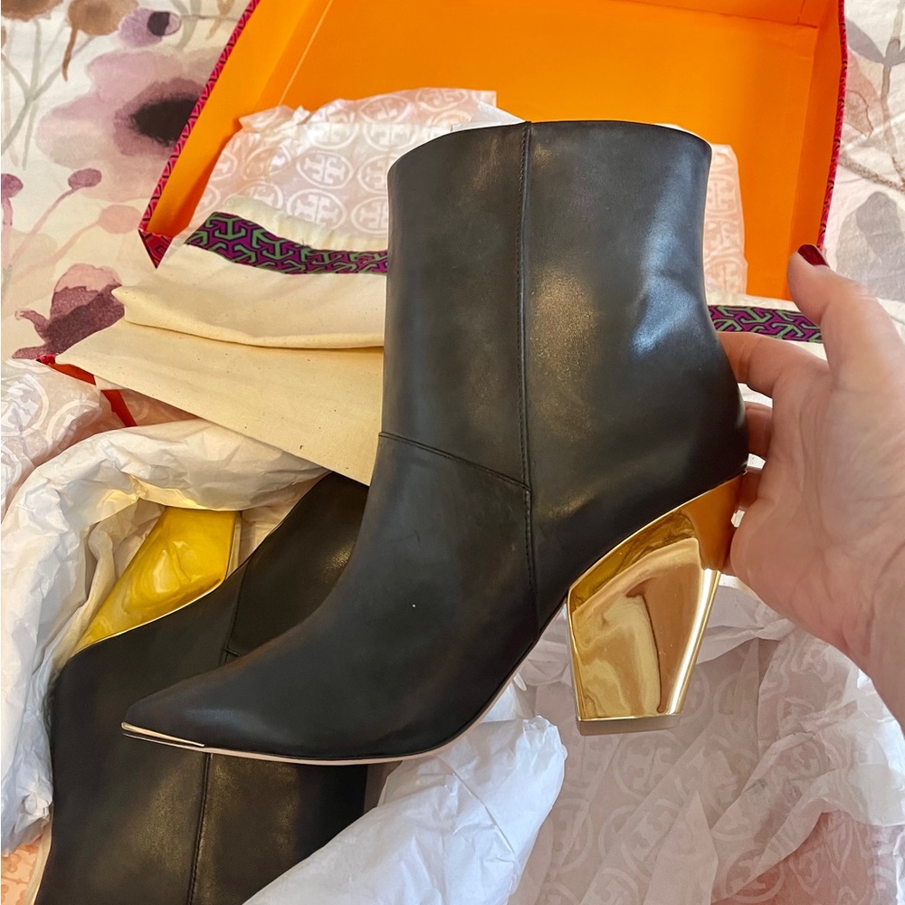 Tory Burch Lila Gold Heel Booties